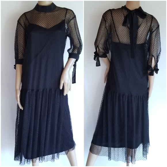 Zara swiss dotted mesh dress with ties - Picture 3 of 7